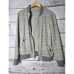 Comstock & Co Men's Jacket Size 40 Gray Plaid Bomber 100% Leather Classic